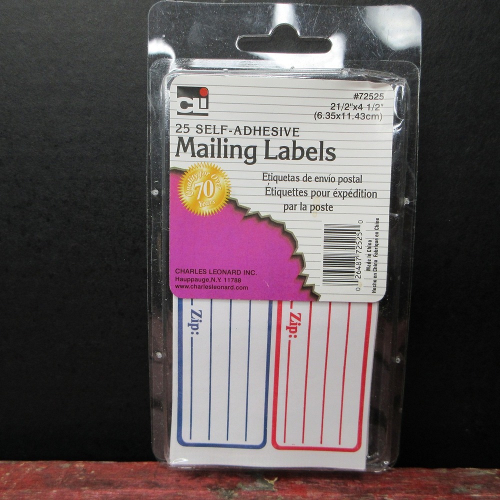 CTI Charles Leonard 72525 Self-Adhesive Mailing Labels 2.5"x4.5" 25 Count New